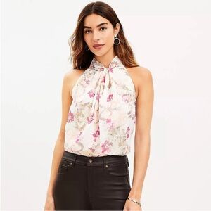 LOFT XS Shimmer floral halter top Easter spring floral blouse